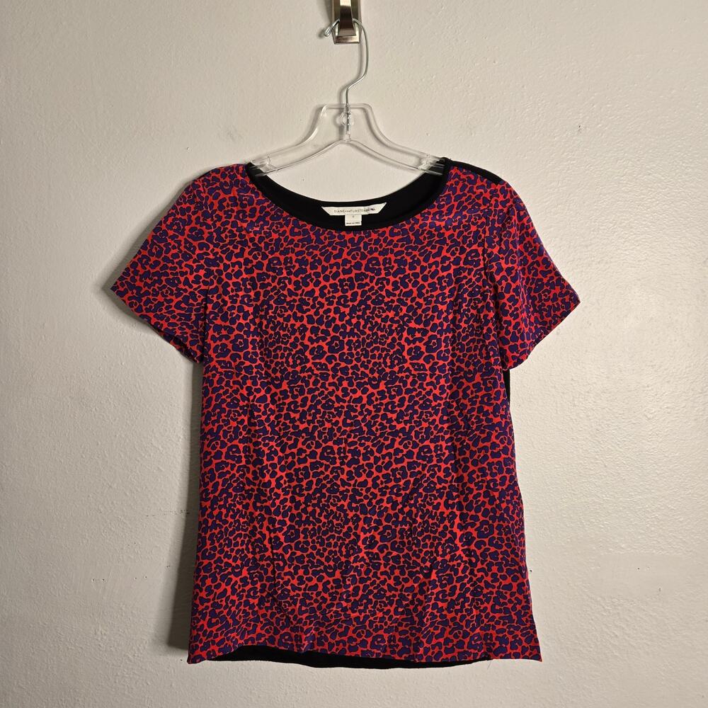 Elevated Edgy Silk Mixed Media Leopard Short Sleeve Top 0 Diane Von Furstenburg
